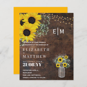 BUDGET Rustic Sunflowers Gypsophila Wedding Invite