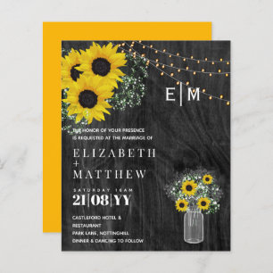 BUDGET Rustic Sunflowers Gypsophila Wedding Invite