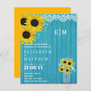 BUDGET Rustic Sunflowers Gypsophila Wedding Invite