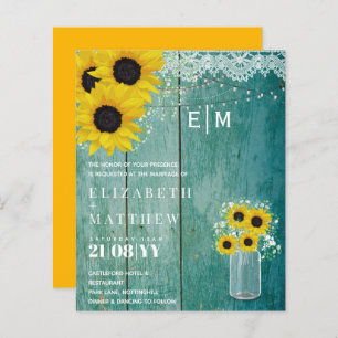 BUDGET Rustic Sunflowers Gypsophila Wedding Invite