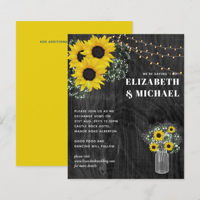 BUDGET Rustic Sunflowers Lights Wedding Invite (Front/Back)