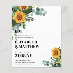 BUDGET Rustic Sunflowers Modern Text Wedding Flyer