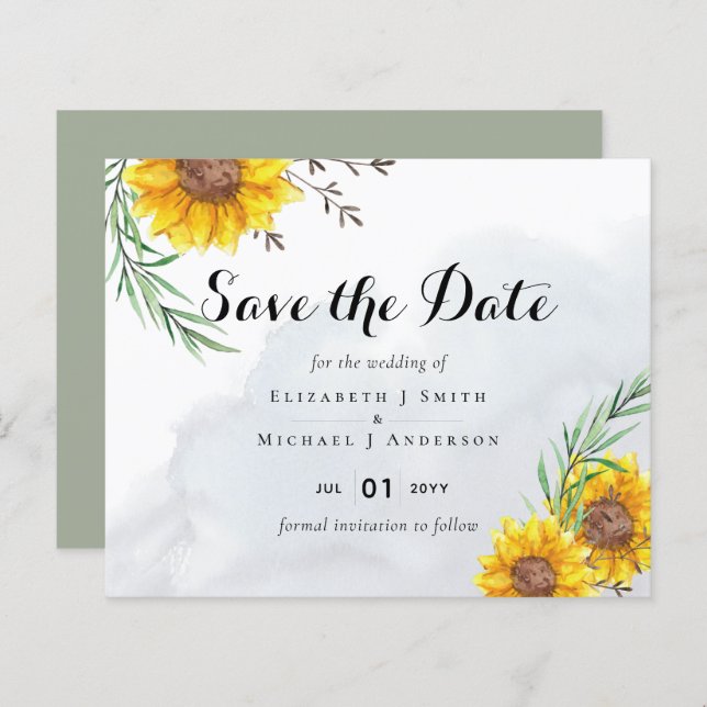 BUDGET Rustic Sunflowers Olive Leaves Wedding (Front/Back)