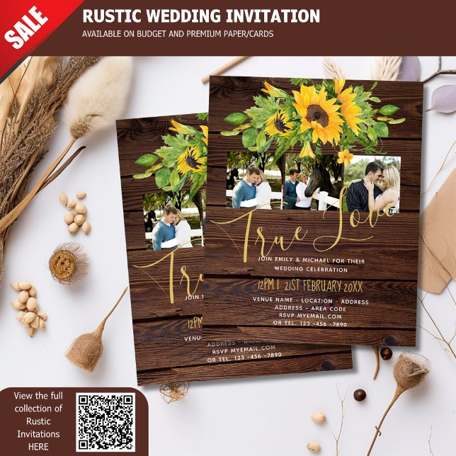 Budget Rustic Sunflowers Photo Wedding Invitations (Creator Uploaded)