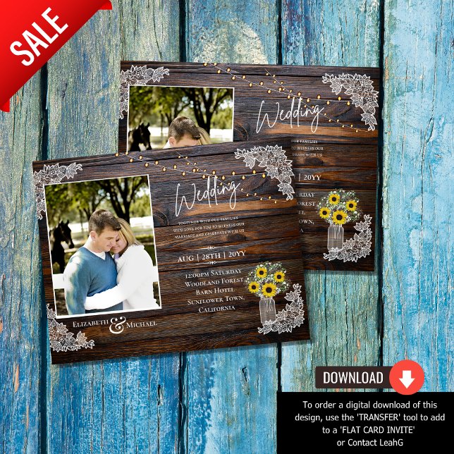 BUDGET Rustic Sunflowers Photo Wedding Invite (Creator Uploaded)