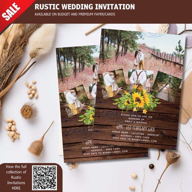 Budget Rustic Sunflowers Photo Western Wedding Postcard (Creator Uploaded)