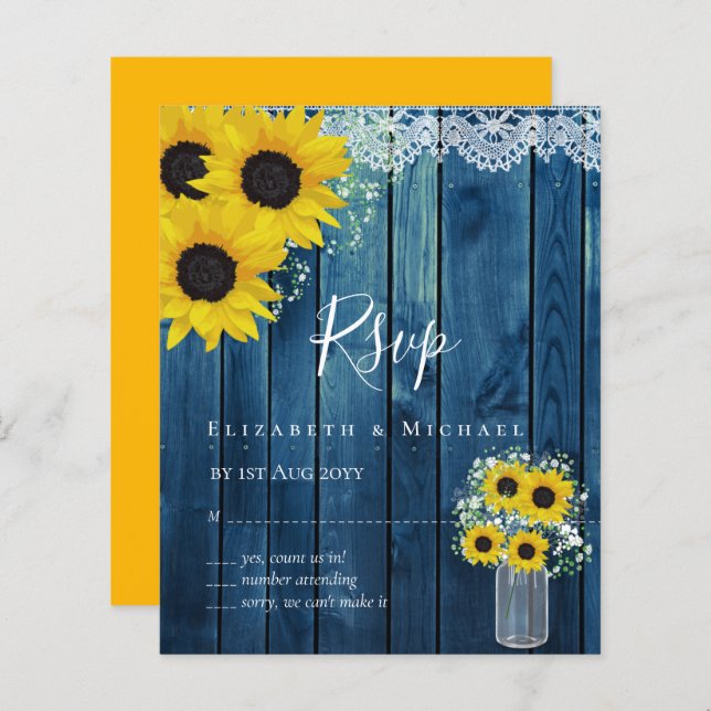 BUDGET Rustic Sunflowers RSVP Wedding (Front/Back)