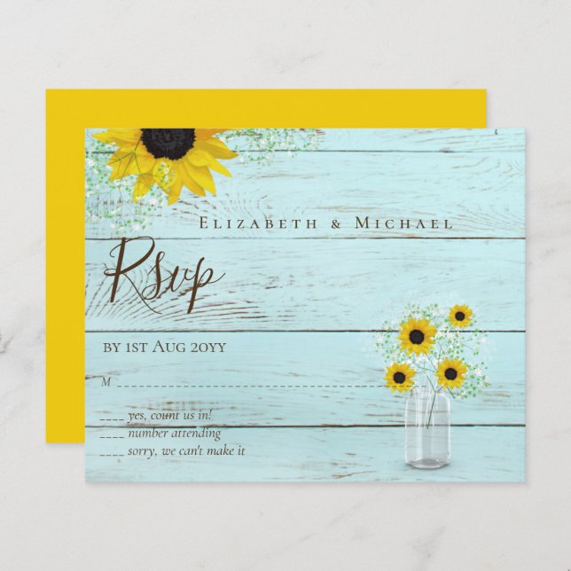 BUDGET Rustic Sunflowers RSVP Wedding (Front/Back)