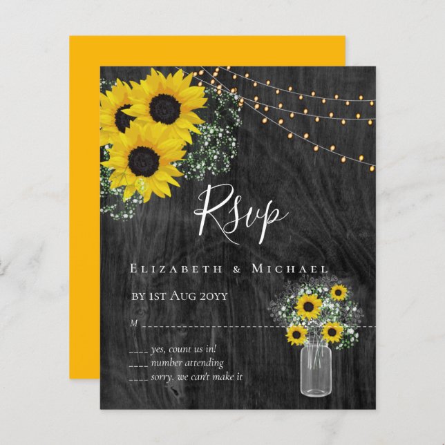 BUDGET Rustic Sunflowers RSVP Wedding (Front/Back)