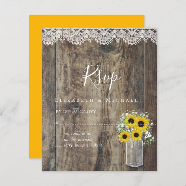 BUDGET Rustic Sunflowers RSVP Wedding (Front/Back)