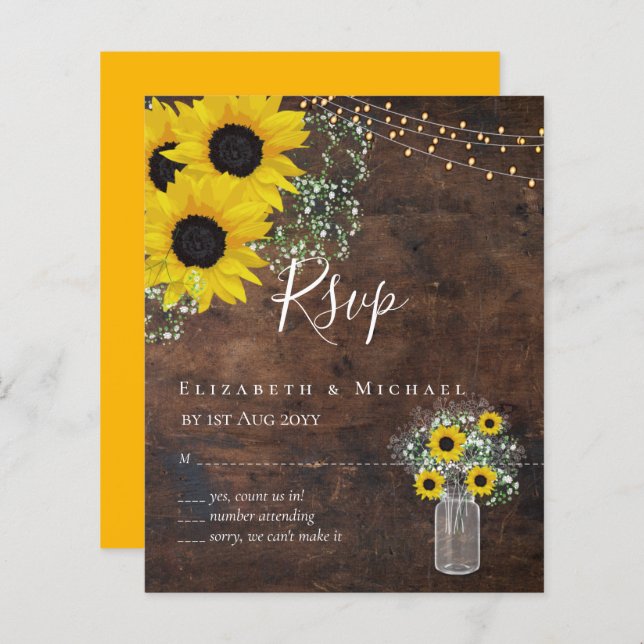 BUDGET Rustic Sunflowers RSVP Wedding (Front/Back)