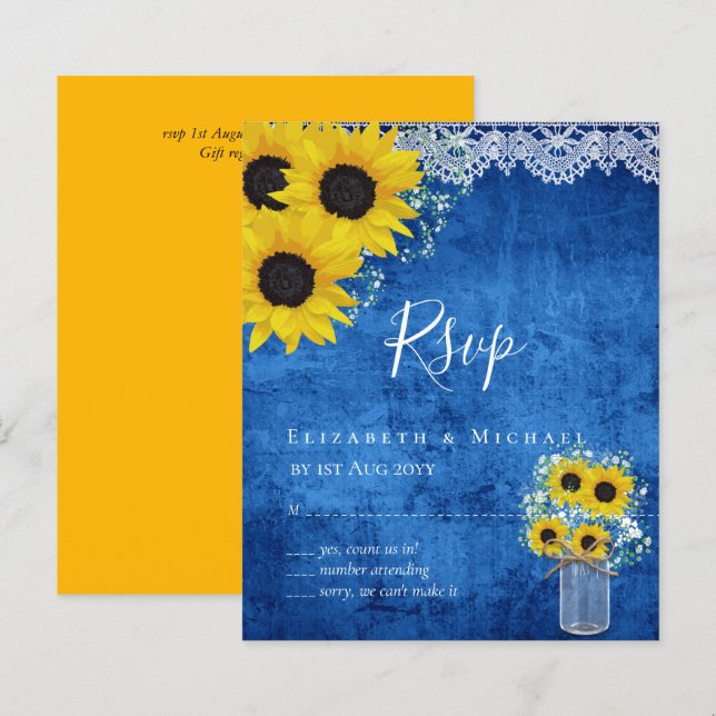 BUDGET Rustic Sunflowers RSVP Wedding (Front/Back)