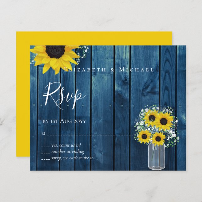 BUDGET Rustic Sunflowers RSVP Wedding (Front/Back)