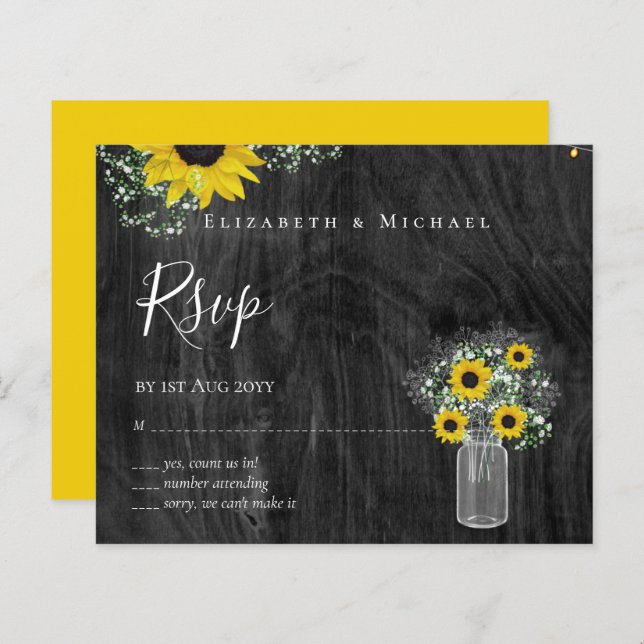 BUDGET Rustic Sunflowers RSVP Wedding (Front/Back)