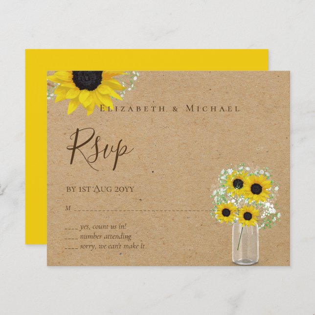 BUDGET Rustic Sunflowers RSVP Wedding (Front/Back)