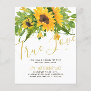 Budget Rustic Sunflowers Script Wedding Invitation