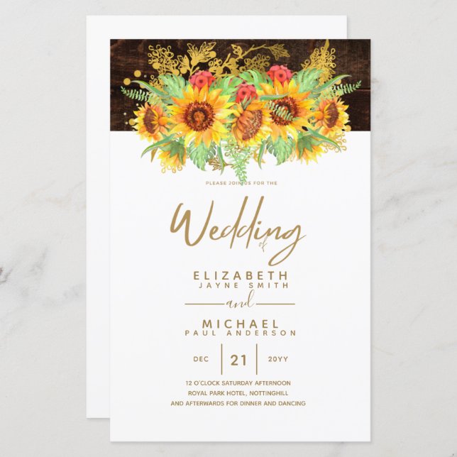 Budget Rustic Sunflowers Summer Floral Wedding (Front/Back)