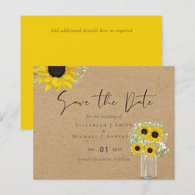 BUDGET Rustic Sunflowers Wedding Save Dates (Front/Back)
