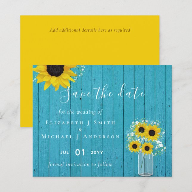 BUDGET Rustic Sunflowers Wedding Save Dates (Front/Back)