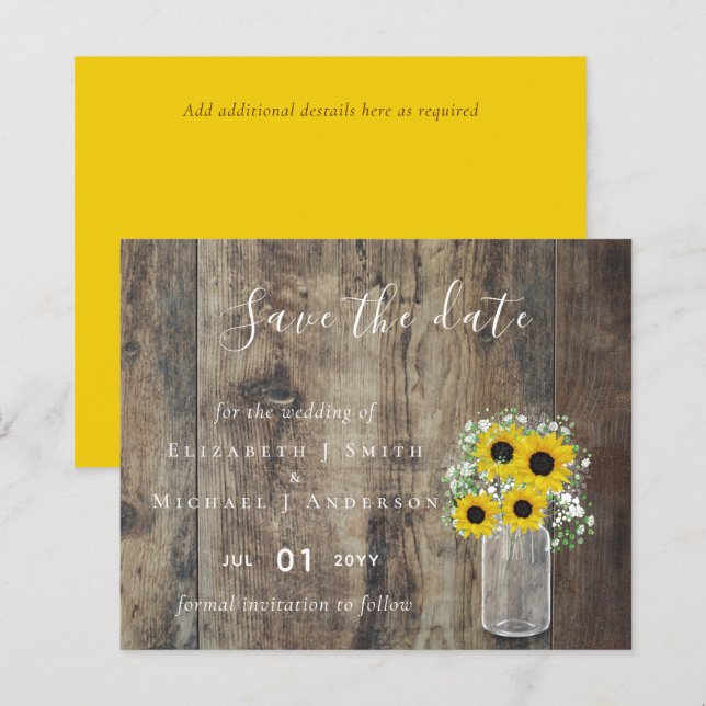 BUDGET Rustic Sunflowers Wedding Save Dates (Front/Back)