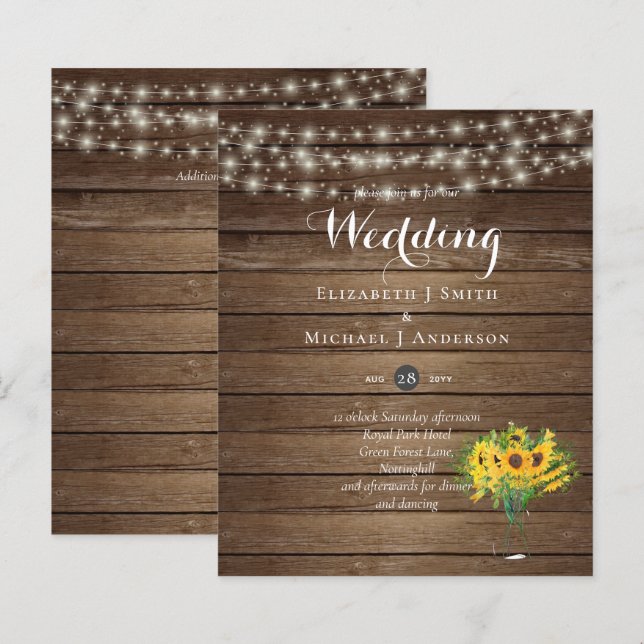 BUDGET Rustic Sunflowers Woodland Wedding Invite (Front/Back)