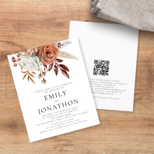 Budget Rustic Terracotta Florals QR Code Wedding