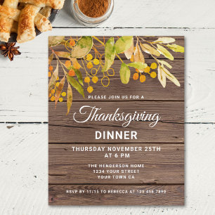 Budget Rustic Thanksgiving Invitation