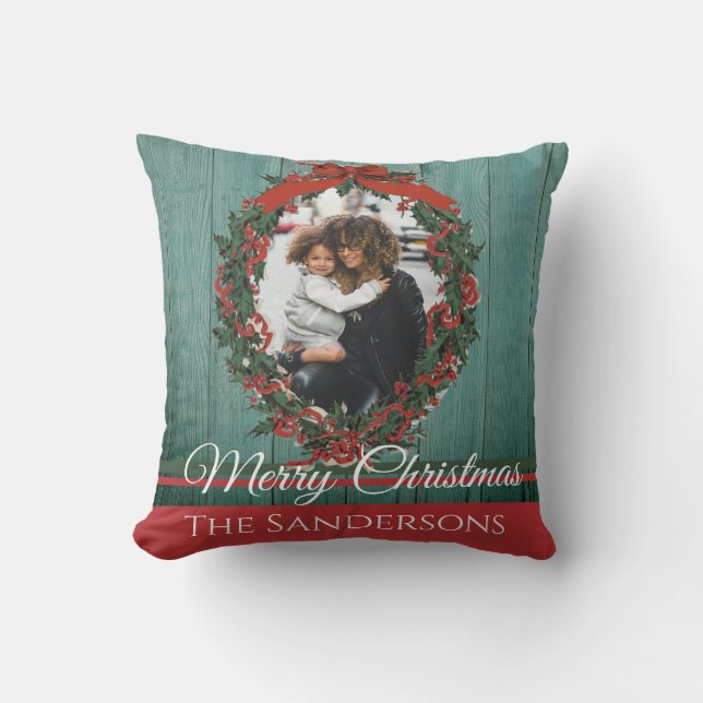 budget Rustic Vintage Holiday Photo Christmas card Cushion (Front)