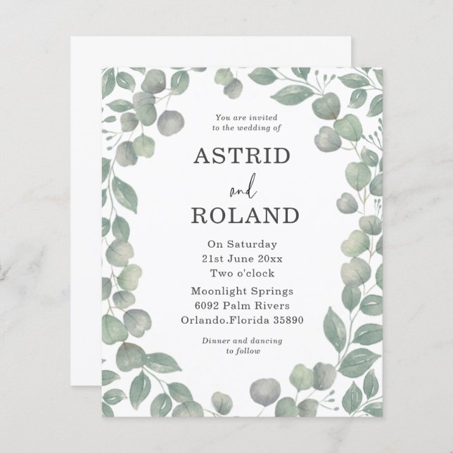 Budget Rustic Watercolor Eucalyptus Wedding  (Front/Back)