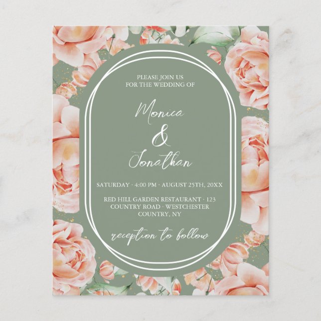 Budget Rustic Watercolor Floral Sage Blush Wedding (Front)
