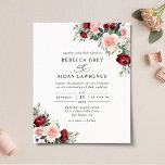 Budget Rustic Watercolor Floral Wedding Invitation<br><div class="desc">This elegant Romantic Blooms collection features watercolor burgundy and blush florals with greenery leaves paired with a classy serif & delicate sans font in black,  with a dusty rose back. Matching items available.</div>