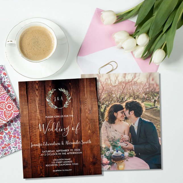 Budget rustic watercolor leaves wedding invitation flyer (Budget rustic watercolor leaves wedding invitation flyer. For your rustic country wedding.)