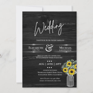 BUDGET Rustic Wedding BlackYellow Sunflower Invite
