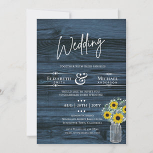 BUDGET Rustic Wedding Blue Yellow Sunflower Invite