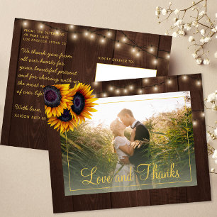 Budget rustic wedding thank you postcard