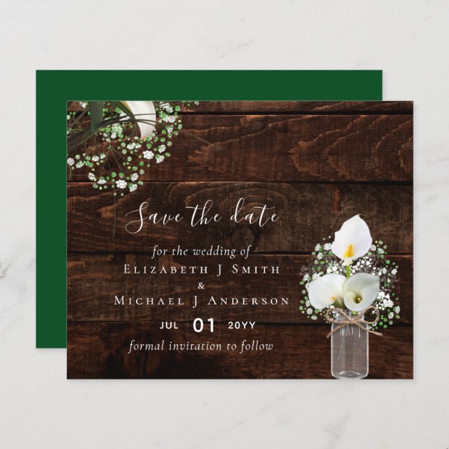 Budget Rustic White Calla Lilies Wedding Save Date (Front/Back)