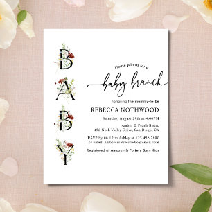 Budget Rustic Wildflowers Baby Brunch Invitation