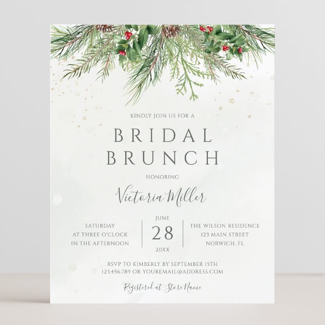 Budget Rustic Winter Greenery Bridal Brunch Invite (Creator Uploaded)