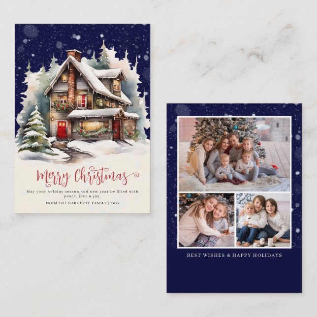 Budget Rustic Winter Photo Merry Christmas Card (Front/Back)