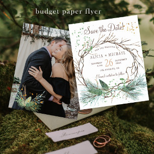 Budget rustic winter wedding PHOTO save the date Flyer