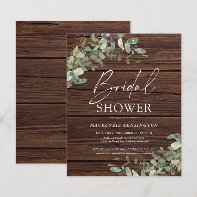 Budget Rustic Wood Eucalyptus Bridal Shower  (Front/Back)