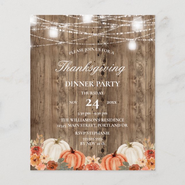 Budget Rustic Wood Floral Thanksgiving Dinner (Front)