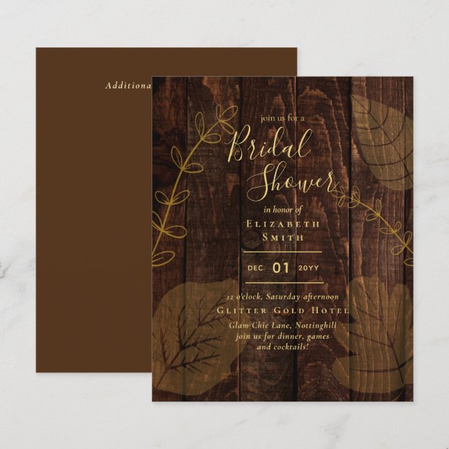 Budget Rustic Wood Gold Bridal Shower Invite (Front/Back)
