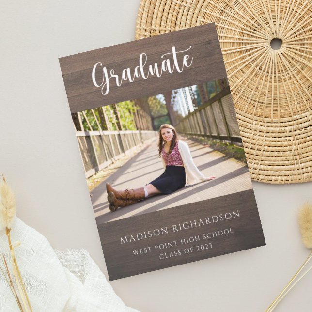 Budget Rustic Wood Grain Photo Graduation Invitation (Creator Uploaded)