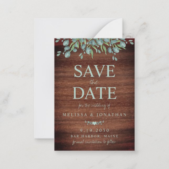 Budget Rustic Wood Greenery Save The Date Card (Front)