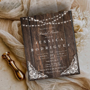 Budget Rustic Wood Lace Bridal Shower Invitation
