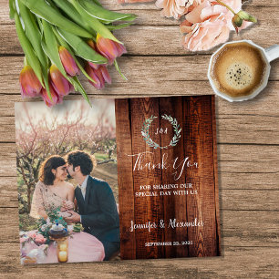 Budget rustic wood photo Thank you wedding Flyer