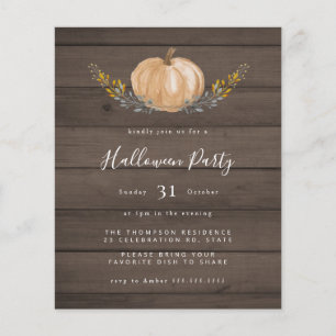 Budget Rustic Wood Pumpkin Halloween Party Invite