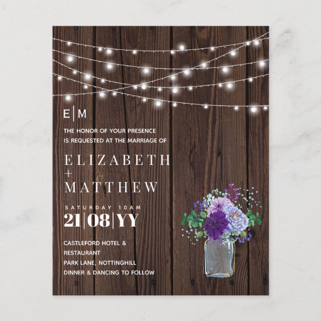 Budget Rustic Wood Purple Mint Wedding Invites (Front)