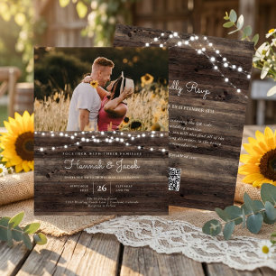 Budget Rustic Wood QR Code RSVP Wedding Invite